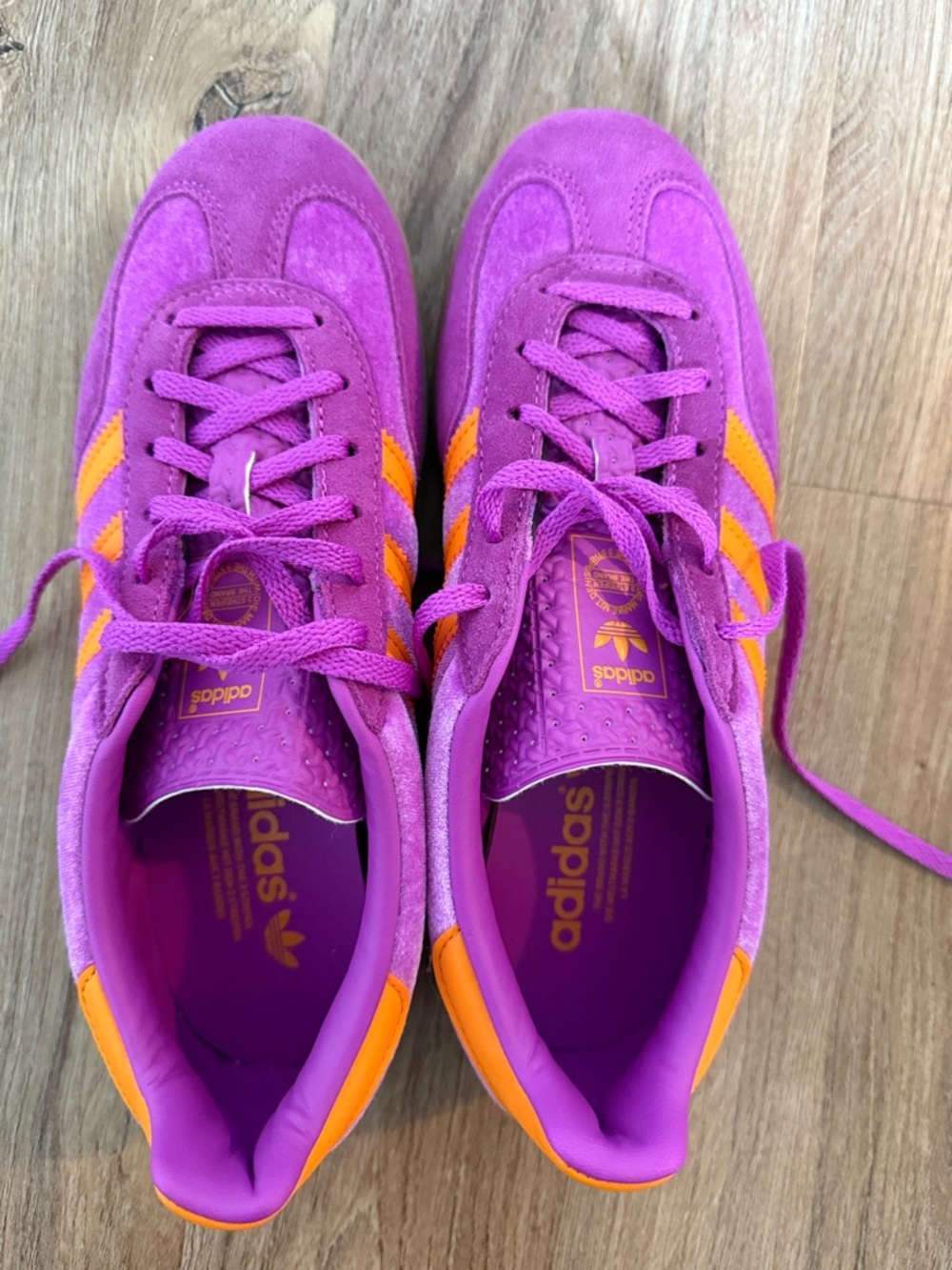 adidas Women's Purple Suede Gazelle with Orange Stripes - Picture 3 of 6
